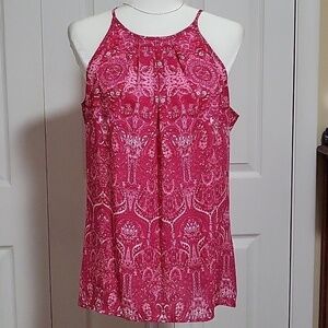 Violet & Claire Pink and White Print Lightweight Sleeveless Top - Size M